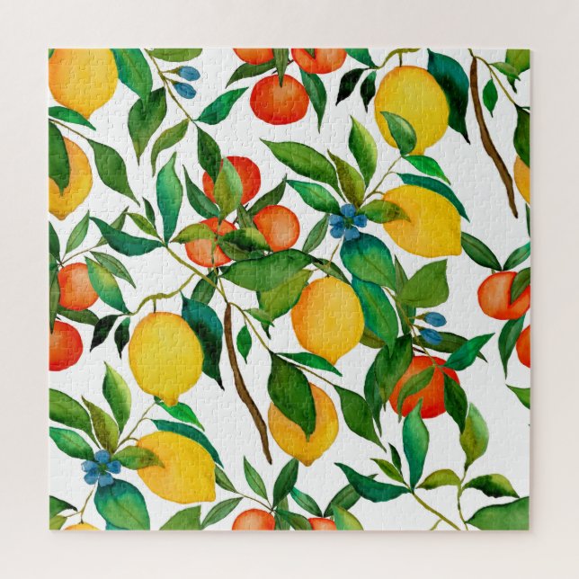 Zitrusfrüchte, lebendiges Aquarellmuster. Puzzle (Vertikal)