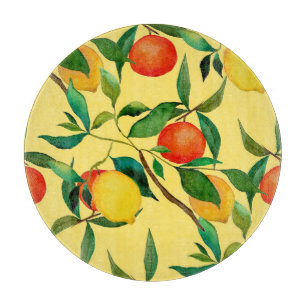 Zitrusfrüchte, lebendiges Aquarellmuster. Schneidebrett
