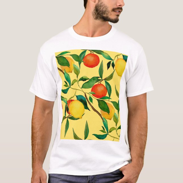 Zitrusfrüchte, lebendiges Aquarellmuster. T-Shirt (Vorderseite)