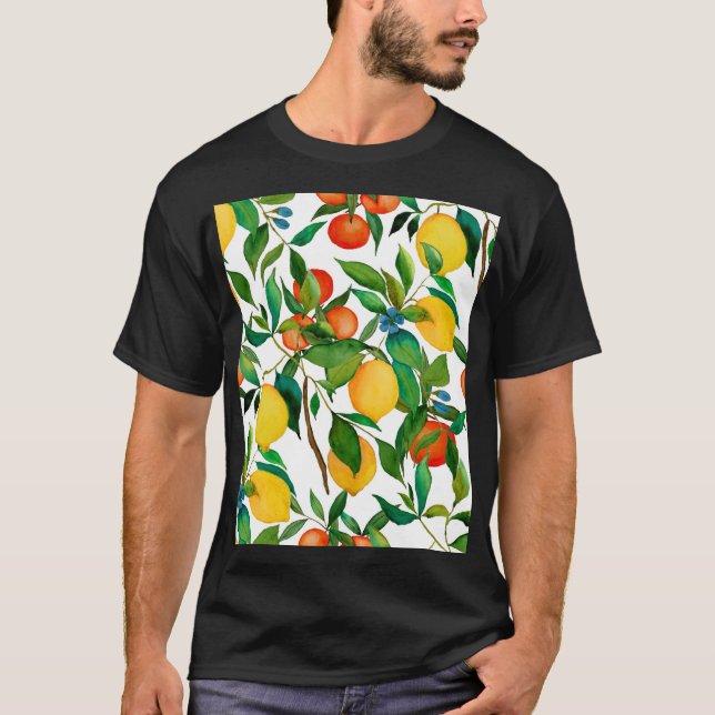 Zitrusfrüchte, lebendiges Aquarellmuster. T-Shirt (Vorderseite)