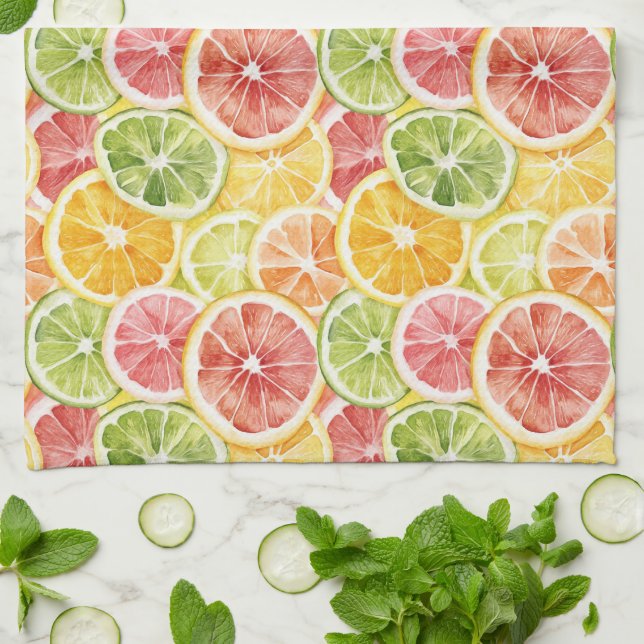 Zitrusfrüchte Limette Zitrone Orange Grapefruit Geschirrtuch (Gefaltet)