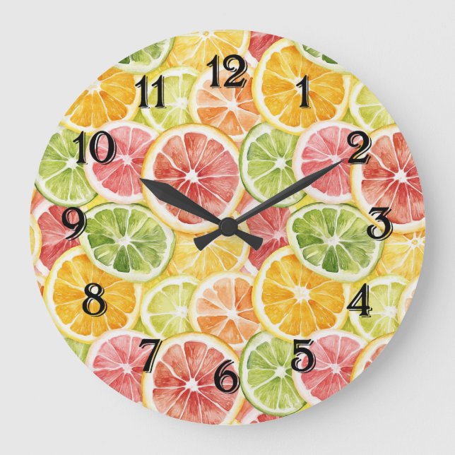 Zitrusfrüchte Limette Zitrone Orange Grapefruit Große Wanduhr (Vorderseite)