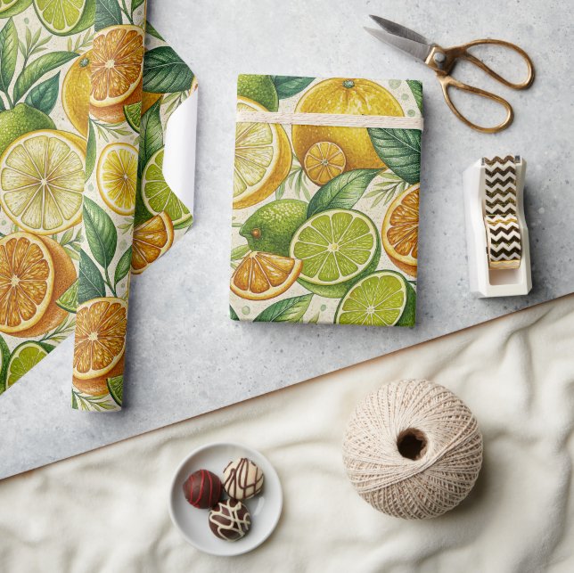Zitrusfrüchte-Medley-Sommer-Geschenkverpackung Geschenkpapier (Kunsthandwerk)