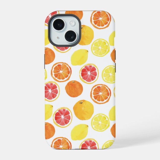 Zitrusfrüchte-Muster iPhone 15 Hülle (Rückseite)