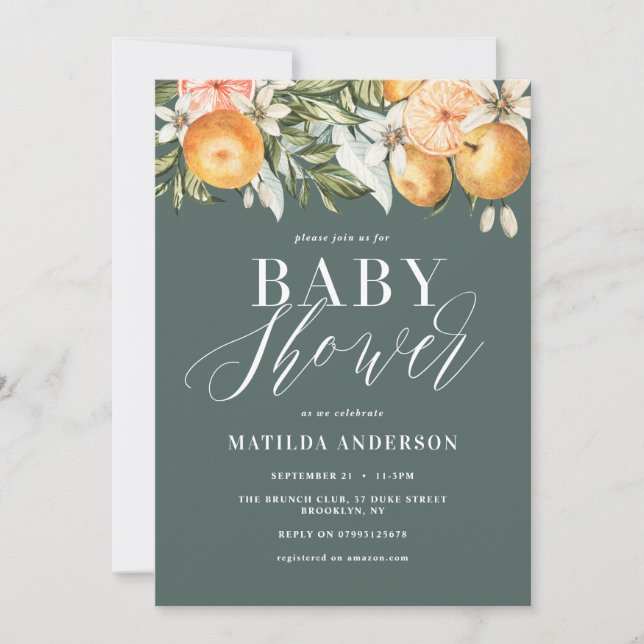 Zitrusfrüchte, Orange + Blüte Babydusche (Vorderseite)