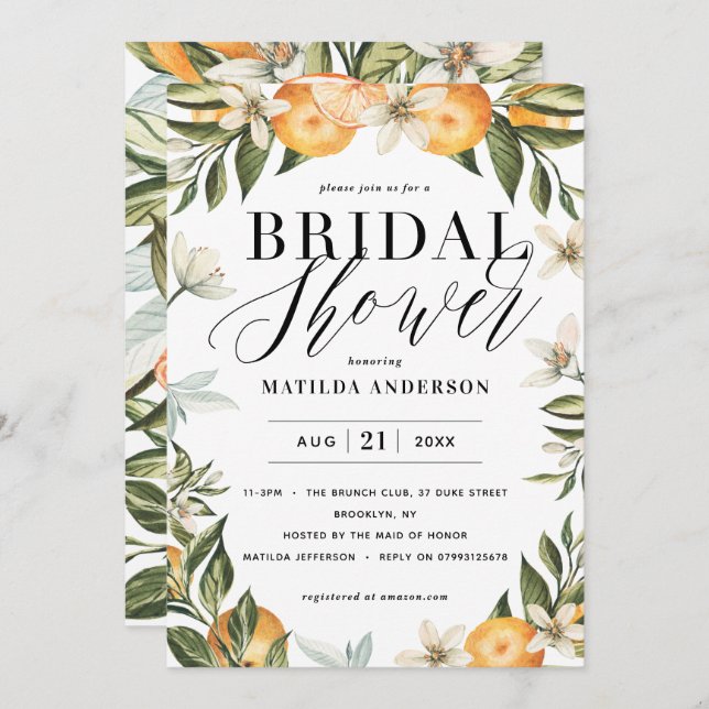 Zitrusfrüchte, Orangen, Blüten Brautparty Party (Vorne/Hinten)