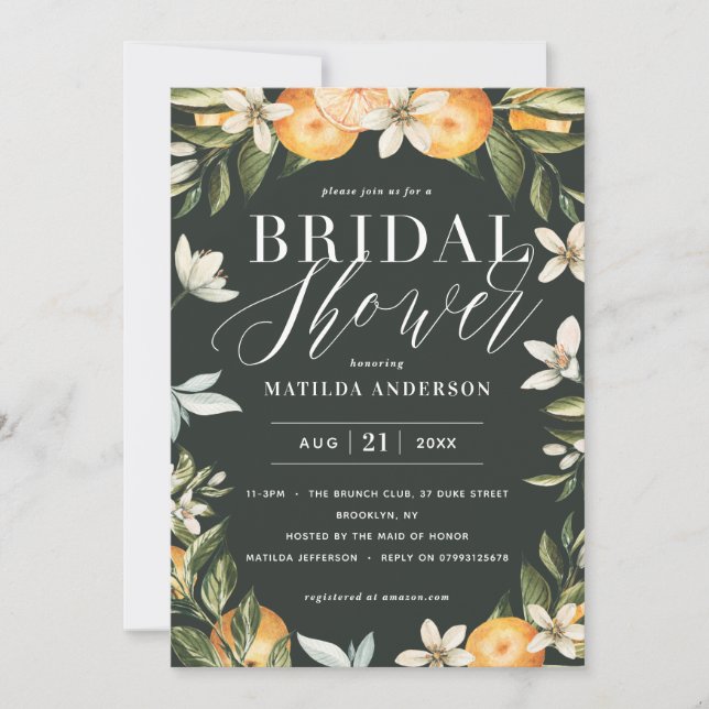 Zitrusfrüchte, Orangen, Blüten Brautparty Party (Vorderseite)