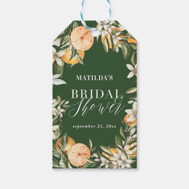 Zitrusfrüchte, Orangen, Blüten Brautparty Party Geschenkanhänger (Vorderseite)