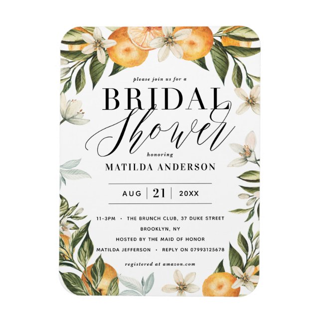 Zitrusfrüchte, Orangen, Blüten Brautparty Party Magnet (Vertikal)