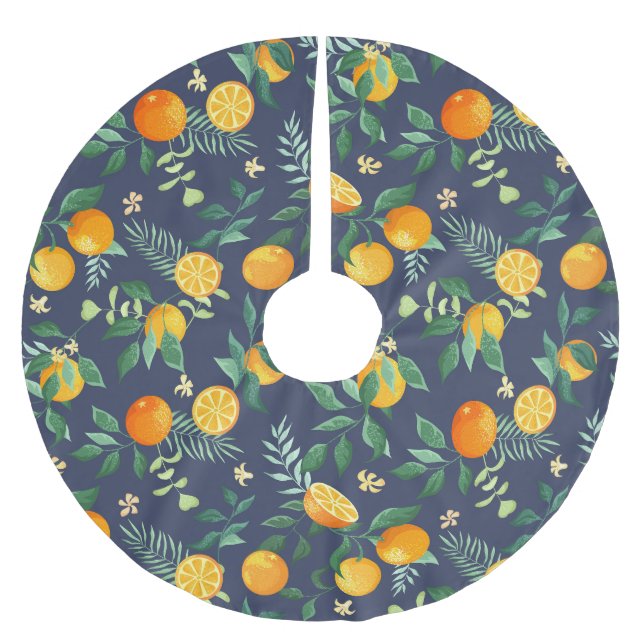Zitrusfrüchte: Orangen mit tropischem Flair Polyester Weihnachtsbaumdecke (Vorderseite)