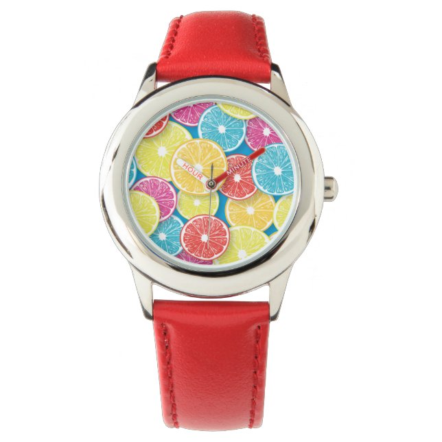 Zitrusfrüchte Scheiben Pop Art Armbanduhr (Vorderseite)