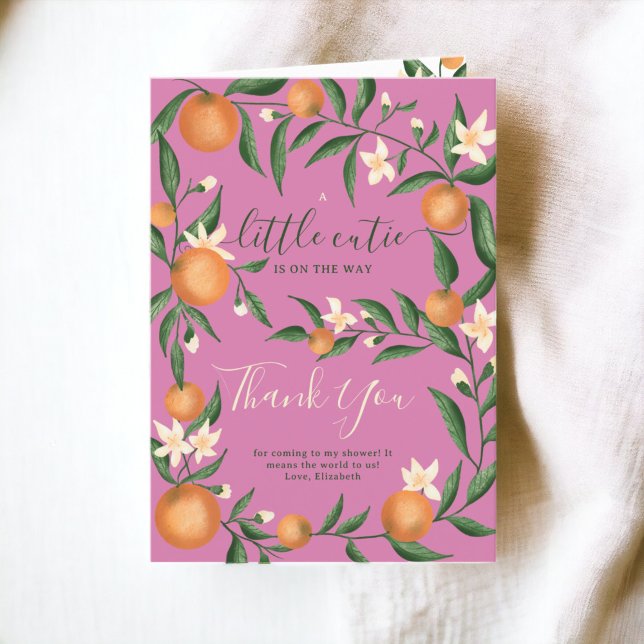 Zitrusfrüchte-Süsse-Rosa Dankeskarte (Botanical citrus orange little cutie pink thank you card)