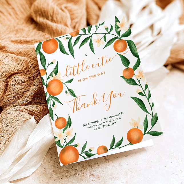 Zitrusfrüchte-Süsse-Rosa Dankeskarte (Botanical citrus orange little cutie pink thank you card)