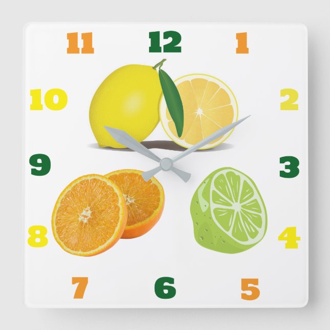 Zitrusfrüchte-Uhr Quadratische Wanduhr (Vorderseite)