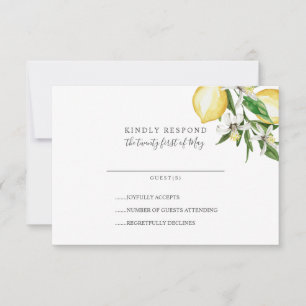 Zitrusfrüchte und Blätter gelbe Hochzeit RSVP Karte