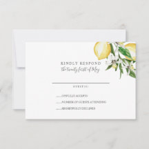 Zitrusfrüchte und Blätter grün Hochzeit RSVP