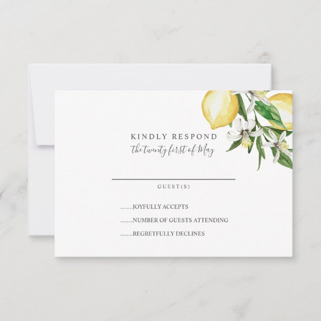 Zitrusfrüchte und Blätter grün Hochzeit RSVP (Vorderseite)