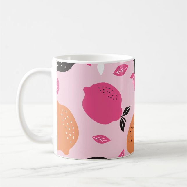 Zitrusfrüchte, vintage Textilmuster. Kaffeetasse (Links)