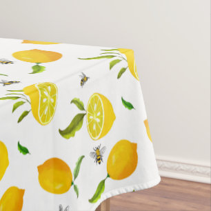 Zitrusfrüchte, Zitronen, Bienen Sommermuster kurz Tischdecke