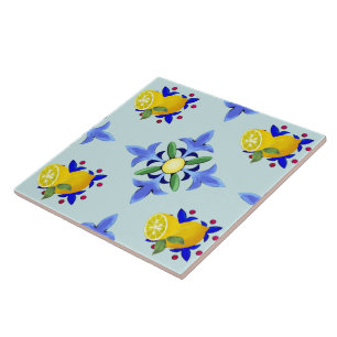 Zitrusfrüchte, Zitronen, Majolika  Fliese