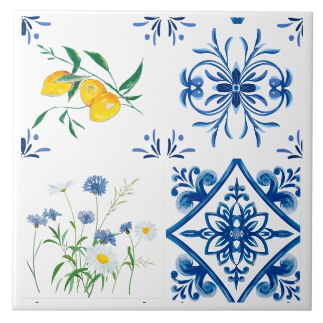 Zitrusfrüchte, Zitronen, mediterran     Fliese (Vorderseite)