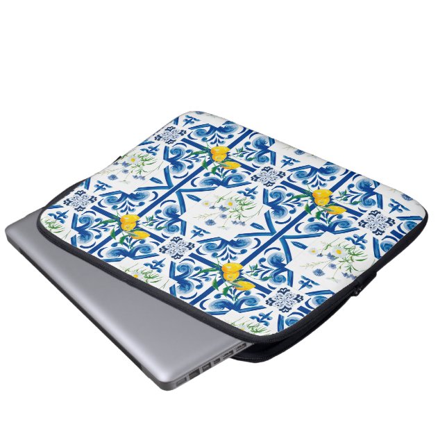 Zitrusfrüchte, Zitronen, mediterran Laptopschutzhülle (Vorne Knopf)