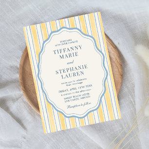 Zitrusgelbe elegante moderne Streifenhochzeit Einladung