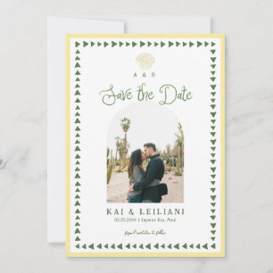 Zitrusgelbe Küsten-Muschel-Monogramm-Hochzeit Save The Date
