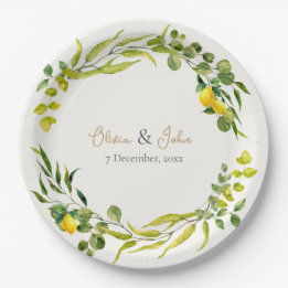 Zitrusgelbe und grüne Aquarell-Limonien-Hochzeit Pappteller