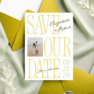 Zitrusgelbe und grüne Typografie Stilvolle Hochzei Save The Date