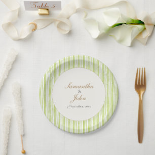 Zitrusgrün gestreifte Retro-Hochzeitspapierteller Pappteller