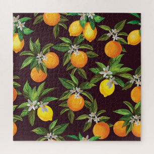 Zitrusmuster, Vintage Zitronenfrüchte. Puzzle