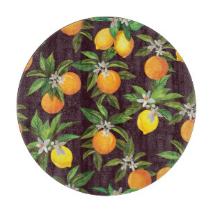 Zitrusmuster, Vintage Zitronenfrüchte. Schneidebrett