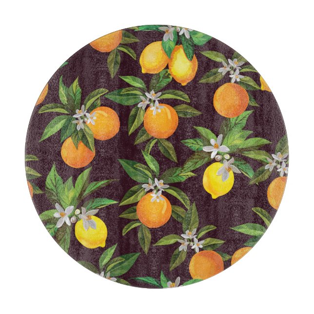 Zitrusmuster, Vintage Zitronenfrüchte. Schneidebrett (Vorderseite)