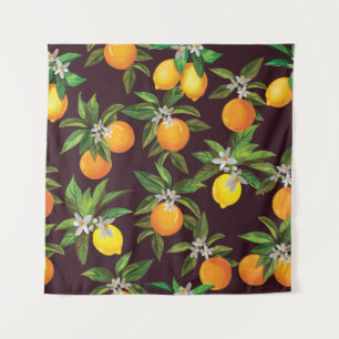 Zitrusmuster, Vintage Zitronenfrüchte. Wandteppich