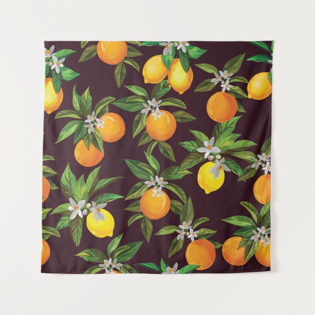 Zitrusmuster, Vintage Zitronenfrüchte. Wandteppich (Vorderseite)