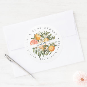 Zitrusplantage   Boho-Botanische Rücksendeadresse Runder Aufkleber