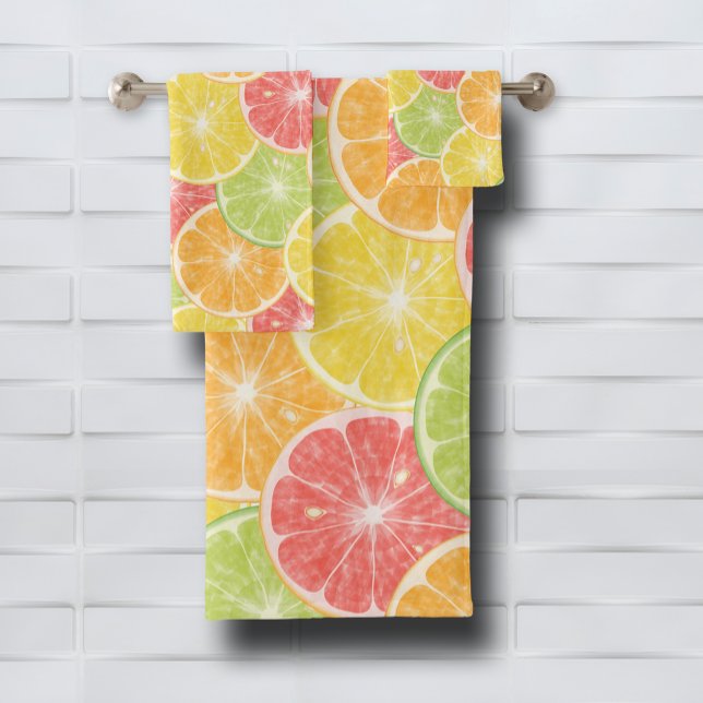 Zitrusscheiben Badhandtuch Set (Citrus Slices Bath Towel Set, buy as a set or by the piece.)
