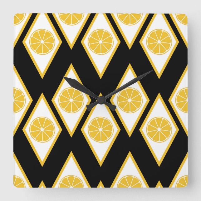 Zitrusscheiben im modernen Diamantmuster Quadratische Wanduhr (Vorderseite)