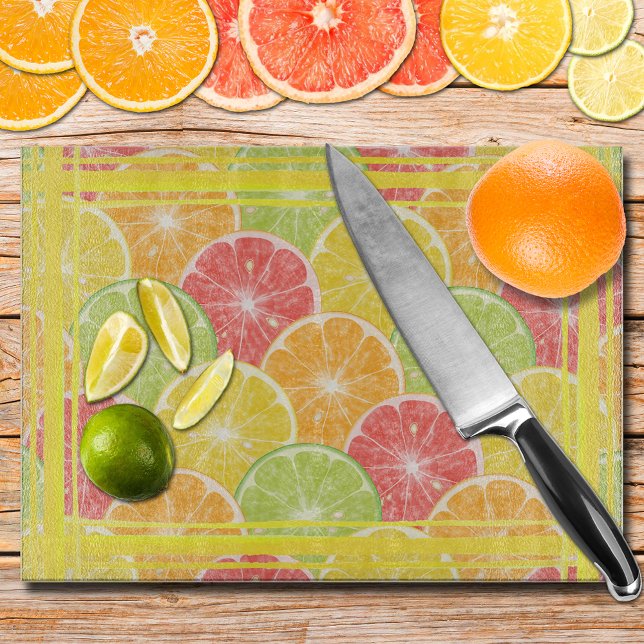 Zitrusscheiben und Streifen Schneidebrett (Citrus Fruit Slices and Stripes Glass Cutting Board)