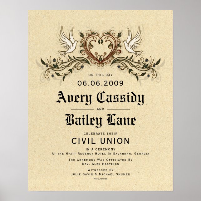 "Zivile Gewerkschaft" Elegantes Blumenhochzeitzert Poster (Vorne)