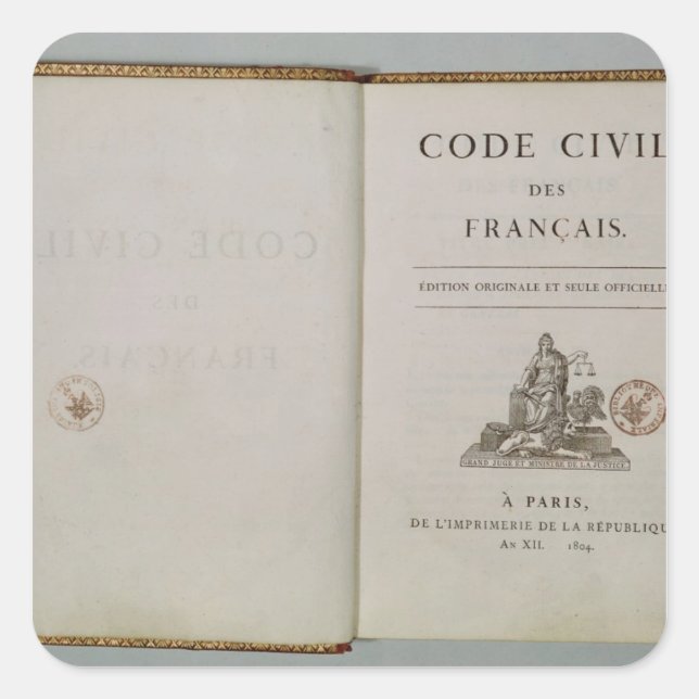 Ziviler Code, auf der Titelseite geöffnet, 1804 Quadratischer Aufkleber (Vorderseite)