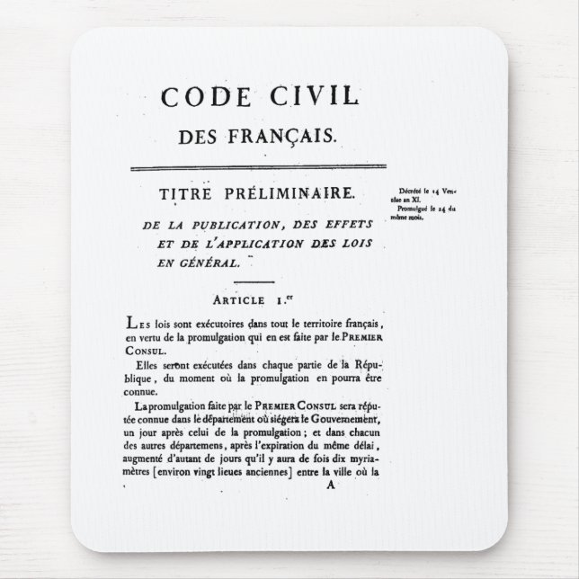 Ziviler Code von 1. Seite Frankreichs druckte auf Mousepad (Vorne)