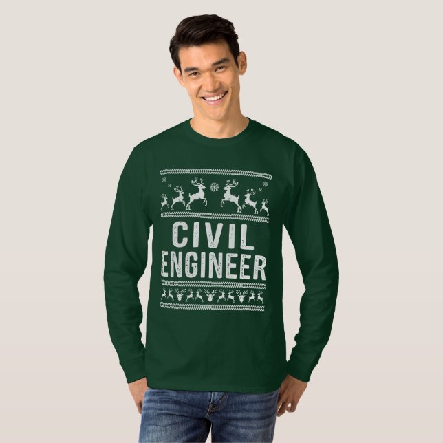 Ziviler Ingenieur-hässliche Weihnachtsstrickjacke T-Shirt (Vorne ganz)