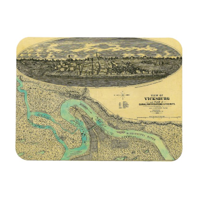 Ziviler Krieg Era Karte von Vicksburg Mississippi  Magnet (Horizontal)