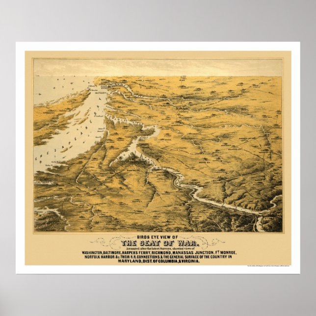 Ziviler Krieg Panoramakarte 1861 Poster (Vorne)