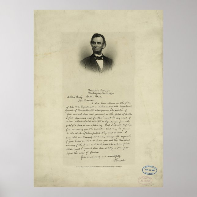 Ziviles Kriegsschreiben von Abraham Lincoln an Fra Poster (Vorne)