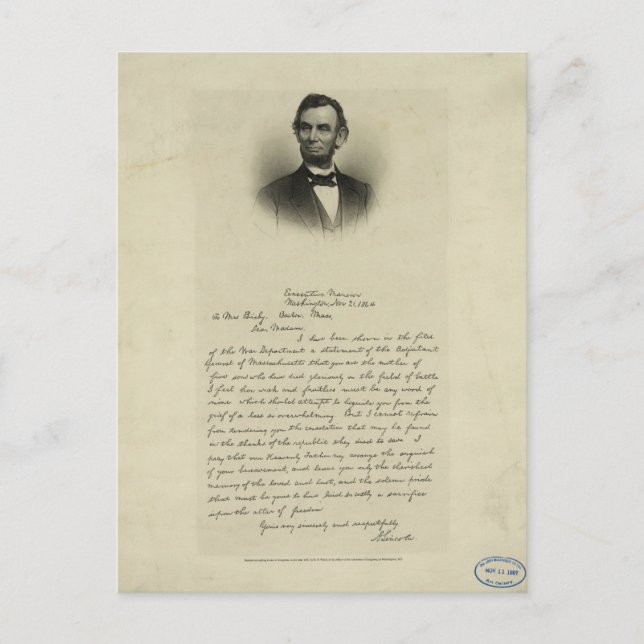 Ziviles Kriegsschreiben von Abraham Lincoln an Fra Postkarte (Vorderseite)