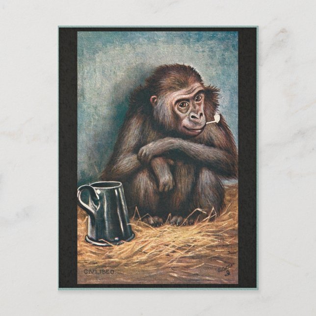 ZIVILISIERTER AFFE POSTKARTE (Vorderseite)