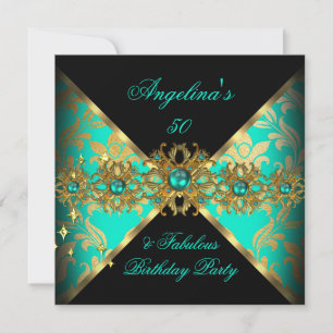 ZIZAGO DESIGN Fabulous 50 Jade Gold Damask Party Einladung